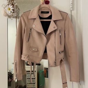 NWOT Zara suede blush pink moto jacket